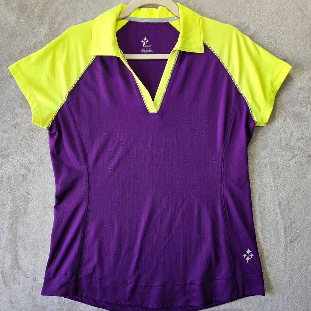 Jofit Womens Large Purple Neon Yellow Colorblock Golf Tennis Polo Shirt L